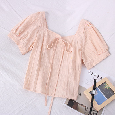 Модерна дамска блуза с къс ръкав и връзки 