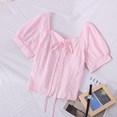 Модерна дамска блуза с къс ръкав и връзки 