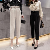 Pantaloni eleganti de dama cu curea si talie inalta - model drept