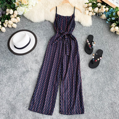 Salopeta casual dama model lat cu bretele subtiri, model colorat si centura in talie