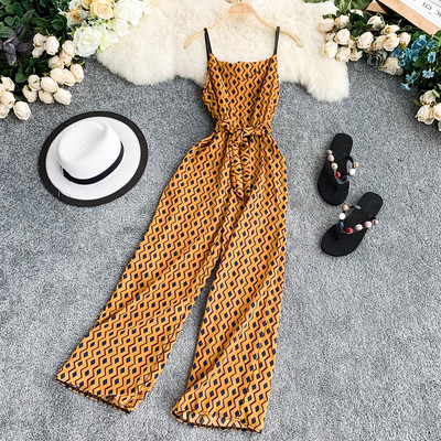 Salopeta casual dama model lat cu bretele subtiri, model colorat si centura in talie