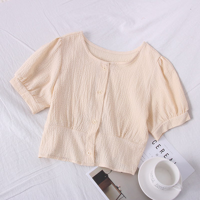 Bluză de damă cu decolteu rotund și mâneci scurte