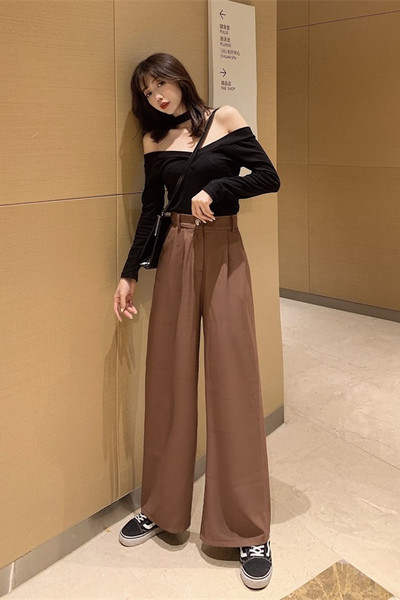 Pantaloni largi de dama cu talie inalta