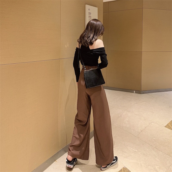 Pantaloni largi de dama cu talie inalta