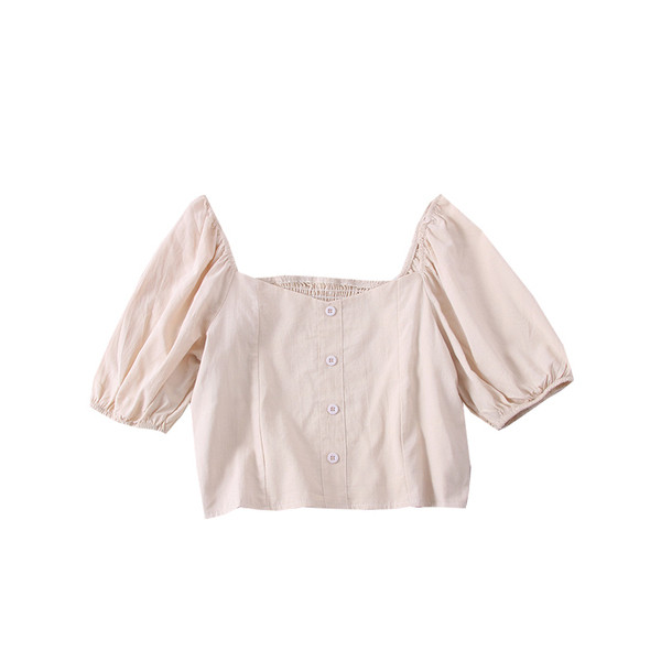 Női blúz négyzet alakú nyakkivágással, gombokkal és rövid ujjú