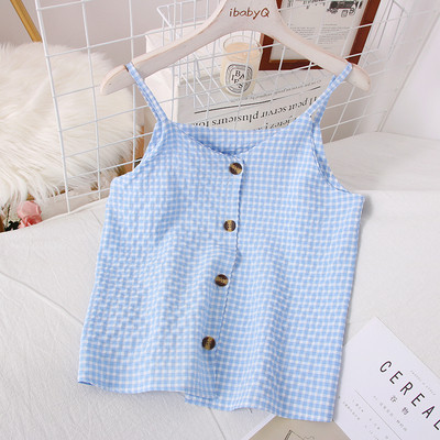 Нов модел дамски кариран потник с копчета и тънки презрамки