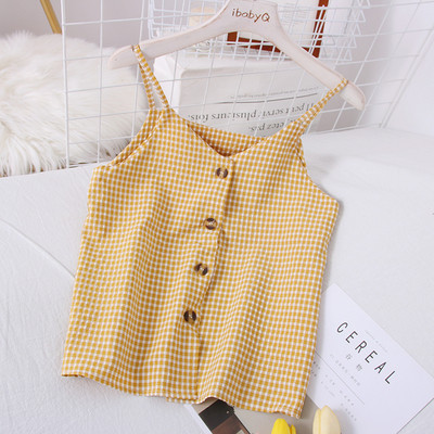 Нов модел дамски кариран потник с копчета и тънки презрамки