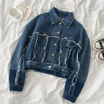 Geaca de dama din denim cu buzunare si nasturi