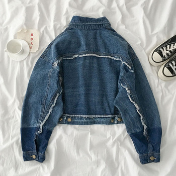 Geaca de dama din denim cu buzunare si nasturi