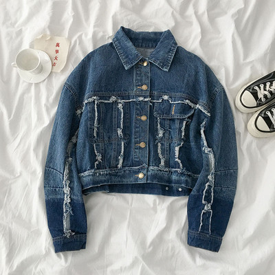 Geaca de dama din denim cu buzunare si nasturi