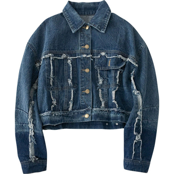 Geaca de dama din denim cu buzunare si nasturi