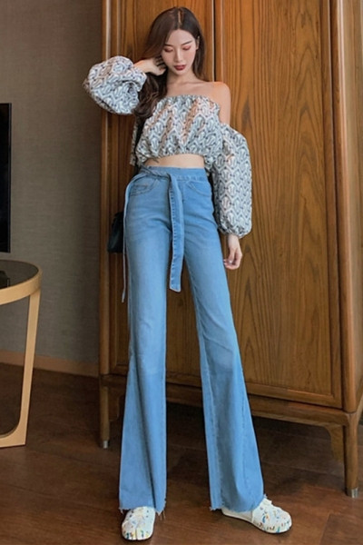 Könnyű Charleston női farmer derékkötővel