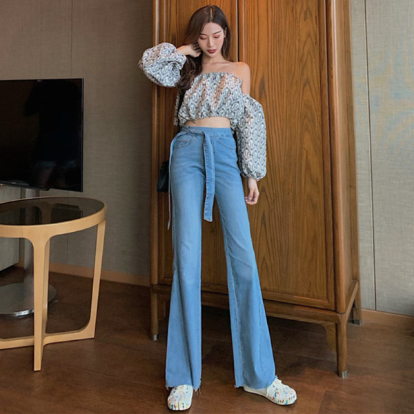 Könnyű Charleston női farmer derékkötővel