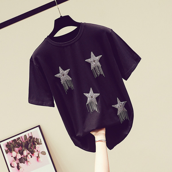 Modern női blúz rövid ujjal és csillagokkal