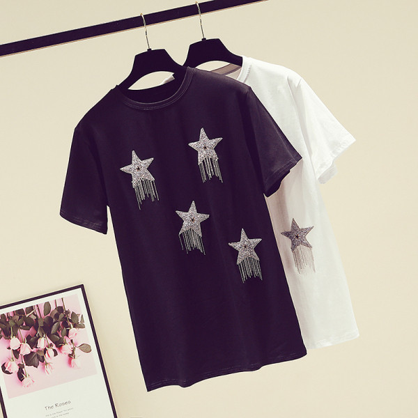 Modern női blúz rövid ujjal és csillagokkal