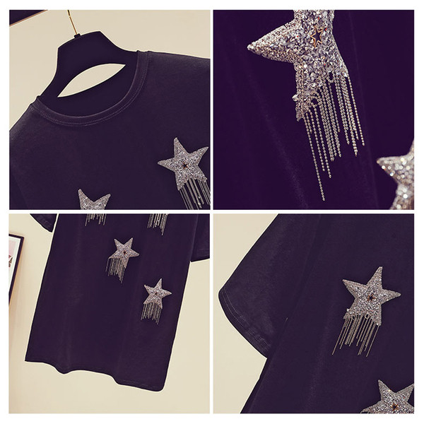 Modern női blúz rövid ujjal és csillagokkal