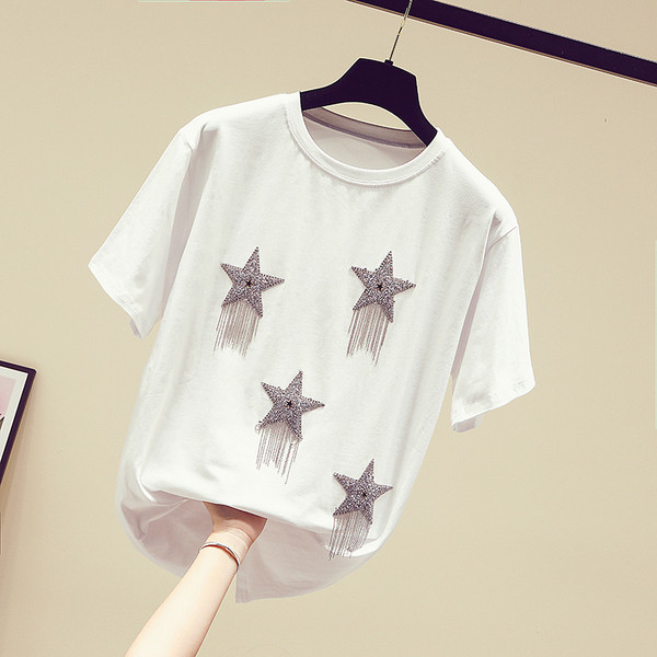 Modern női blúz rövid ujjal és csillagokkal
