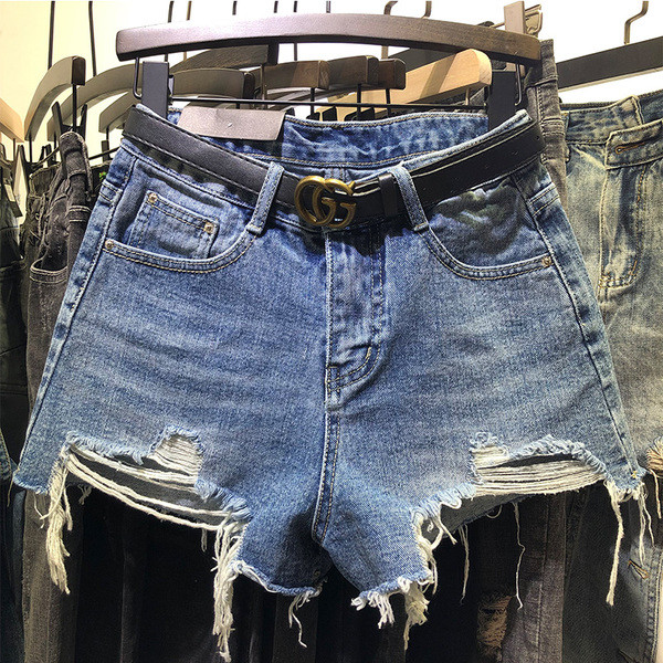 Нов модел дамски къси дънки с разкъсани мотиви  и висока талия 