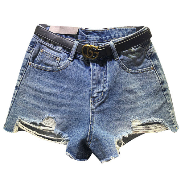 Нов модел дамски къси дънки с разкъсани мотиви  и висока талия 