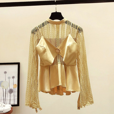 Moderna ženska košulja od čipke iz dva dijela zlatne boje