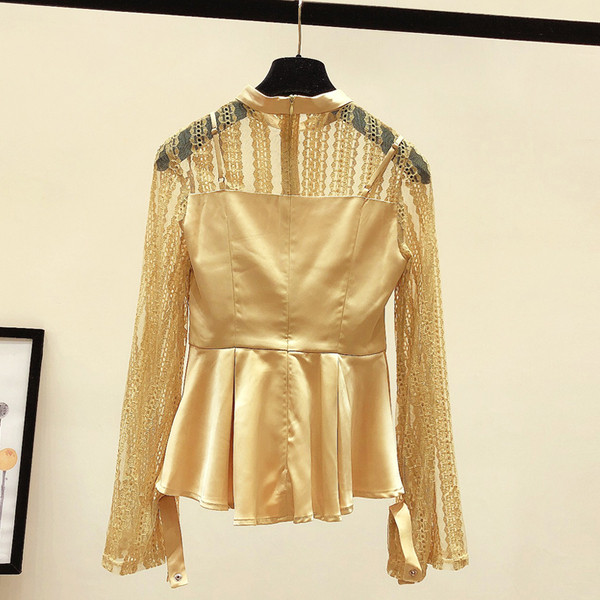 Moderna ženska košulja od čipke iz dva dijela zlatne boje