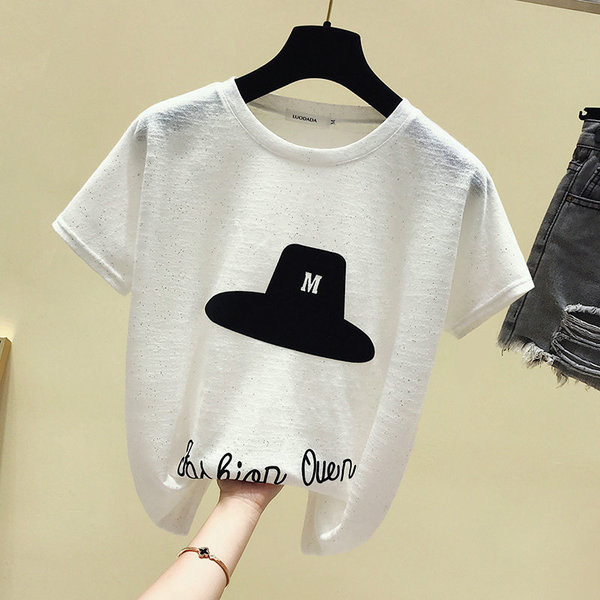 Modern női blúz kerek nyakkivágással és rövid ujjal