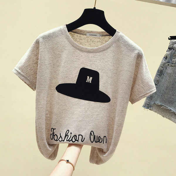 Modern női blúz kerek nyakkivágással és rövid ujjal