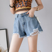 Blugi lati cu talie inalta si motive rupte