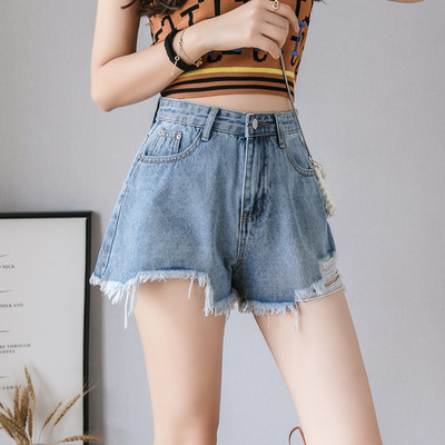 Blugi lati cu talie inalta si motive rupte