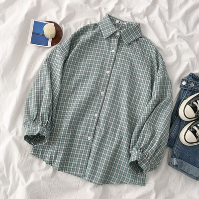 Camasa dama in carouri model lat cu guler clasic