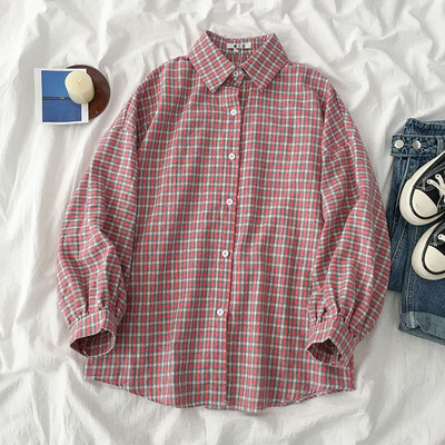 Camasa dama in carouri model lat cu guler clasic