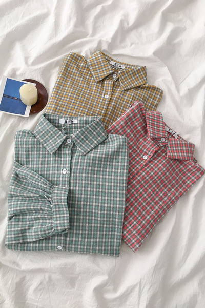 Camasa dama in carouri model lat cu guler clasic