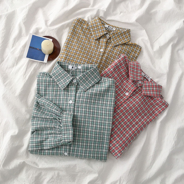 Camasa dama in carouri model lat cu guler clasic