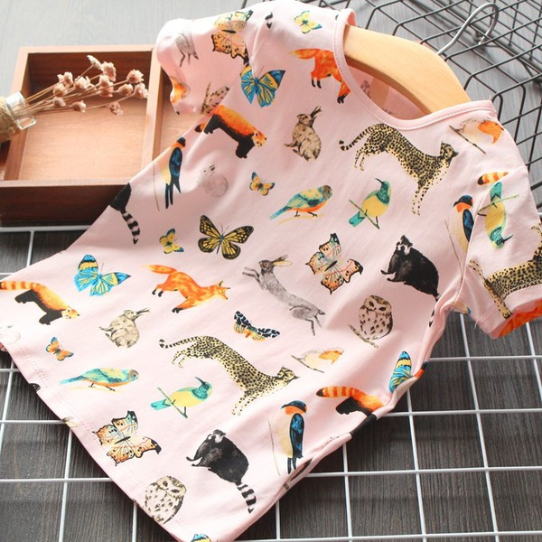 Új modell ovális nyakkivágású, rövid ujjú gyerekblúz lányoknak