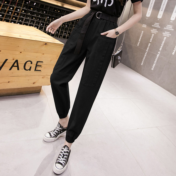 Alkalmi női hosszú nadrág övvel és zsebbel