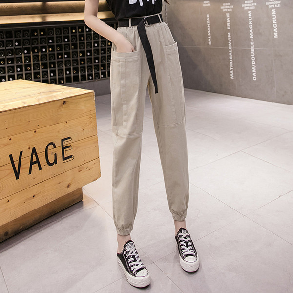 Alkalmi női hosszú nadrág övvel és zsebbel