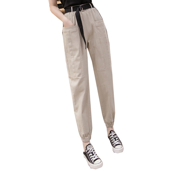 Alkalmi női hosszú nadrág övvel és zsebbel