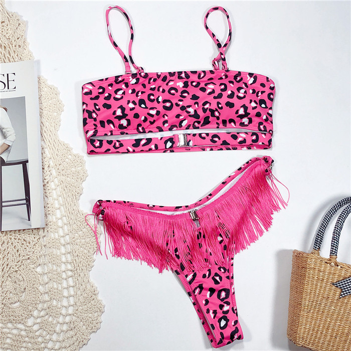 Costum de baie de dama model NOU din doua piese cu franjuri si model animal