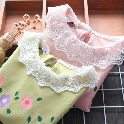 Ежедневна детска блуза с дантела и щампа за момичета