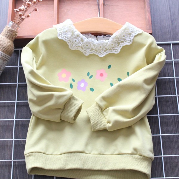 Bluza casual pentru copii cu dantela si imprimeu pentru fete