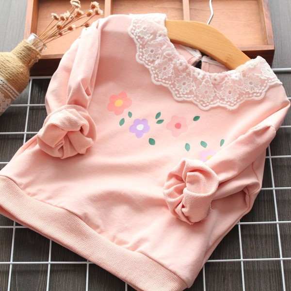 Bluza casual pentru copii cu dantela si imprimeu pentru fete