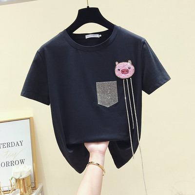 Tricou casual de dama decorat cu pietre si margele