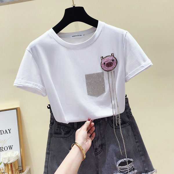 Tricou casual de dama decorat cu pietre si margele