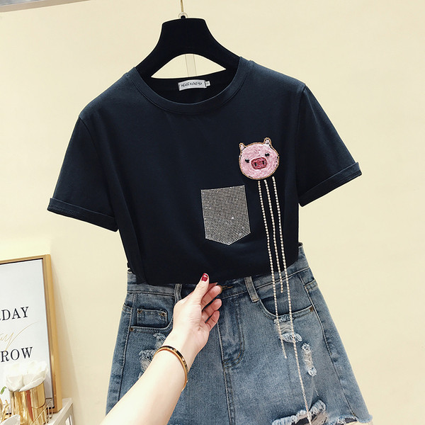 Tricou casual de dama decorat cu pietre si margele