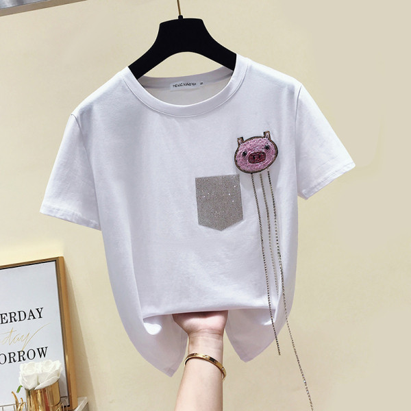 Tricou casual de dama decorat cu pietre si margele