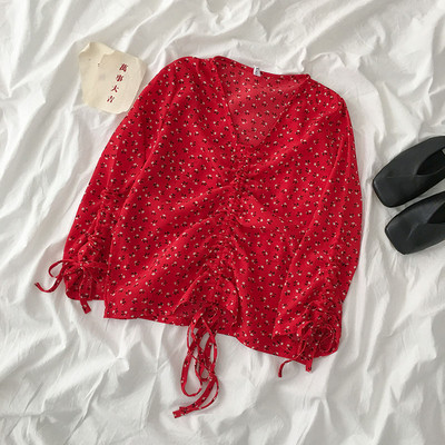 Modern női blúz nyakkendővel és spitz nyakkivágással