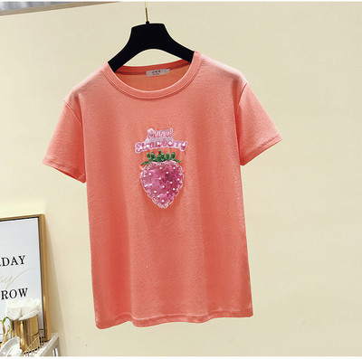 Модерна дамска блуза с апликация ягода и лъскави частици