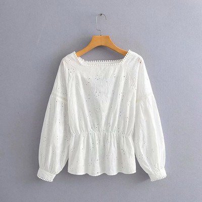 Bluza casual dama cu talie elastica si broderie