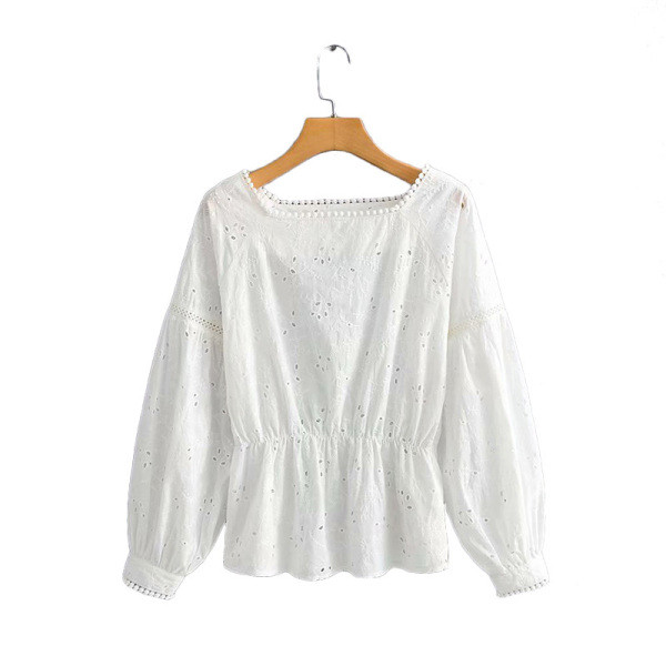 Bluza casual dama cu talie elastica si broderie