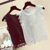 Top de damă fără mâneci din dantelă și decolteu oval